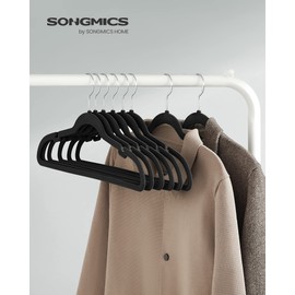 SONGMICS Velvet Hangers 50 Pack, Non-Slip Clothes Hangers, Suit Hangers with Shoulder Notches, Pants Bar, 360° Swivel Hook, Space-Saving, for Closet, Ink Black UCRF029B05