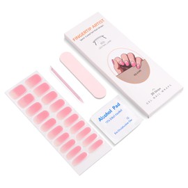 Yasterd Semi Cured Gel Nail Strips,20pcs Semi Cured Gel Nails Sticker with Any UV Lamps,Includes 2 Prep Pads,Nail File & Wooden Stick,Long Lasting Gel Nail for Women/Girls Nail DIY Gift -Gradient Pink