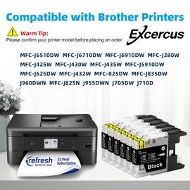EXCERCUS LC75BK LC71BK LC75 Black Ink Cartridges Replacement for Brother LC-75 LC71 LC79 XL Ink Work for Brother MFC-J430W J625DW J435W J835DW J425W J6710DW J5910DW J6910DW J6510DW Printer (6Black)