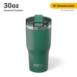 RTIC 30oz Essential Tumbler with Lid, Insulated, Stainless Steel, Metal, Double Wall Vacuum-Insulation, Ceramic Lined, Travel Cup for Iced Coffee, Tea, Hot and Cold Drink, Pine Tree