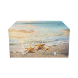 KUIFORTI Coast Starfish Tissue Box Cover Rectangle Tissue Holder Foldable Box Covers Portable Facial Paper Case Perfect for Home Office Decorative Organizer