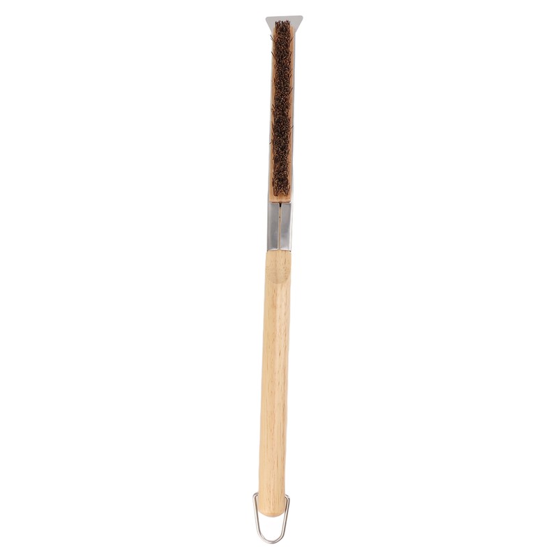 Pizza Oven Brush with Scraper Detachable Wooden Handle Coconut Fiber