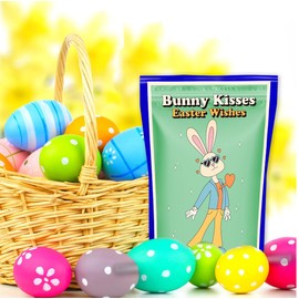 Bunny Kisses Easter Wishes Cotton Candy for Boys and Girls Blue Easter Basket Filler Retro Vintage Rabbit Lovers Gift Ideas Gluten-Free Gourmet Blueberry