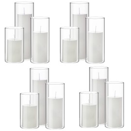 Shihanee Set of 12 Pillar Candles and Glass Cylinder Vases Clear Cylinder CandleHolders for Slim Pillar Candles Wedding Centerpieces(2.6'' X 4.7'', 5.9'', 7.9'',White)