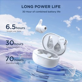 HTC True Wireless Earbuds Plus Active Noise Cancellation, in Ear Headphone Bluetooth 5.3 with USB C Charging Case, 4 Mics ENC Clear Calls, IPX5 Waterproof (US Ship/Delivery 5-7 Days)