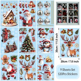 Fassory 9 Sheets 120 Pcs Christmas Window Stickers, Reusable Static Christmas Window Clings, Double-Side Window Stickers Christmas Scene, Christmas Window Decorations (Welcome Christmas)