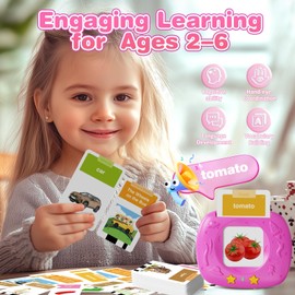 HOMESTEC Toddlers Talking Flash Cards, 144 English Visual Words with Pronunciations and Sounds, British Accent, Learning Toys for Preschool Girls Gifts (Pink)