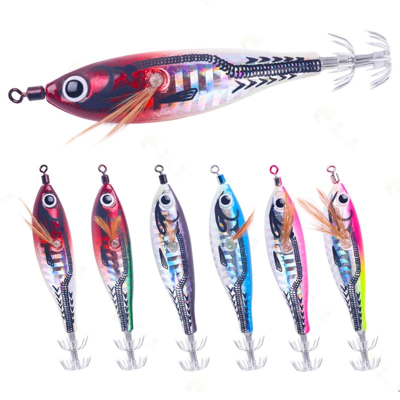 TingHaoO 6Pcs Luminous Squid Jigs Hook Shrimp Lures Baits Hard