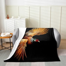 Feelyou Pheasant Printed Flannel Fleece Throw Blanket Throw 50"x60" Anlter Hunting Fuzzy Blanket Boys Girls Nature Wildlife Plush Blanket Rustic Cabin Country Farmhouse Animal All Season Bed Blanket