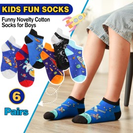 MOGGEI Kids Boys Ankle Socks Low Cut No Show Funny Fun Cartoon Cute Novelty Cotton Gifts Socks 6 Pairs Stocking Stuffers(Space,1-3T)