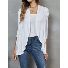 Zeagoo Women's Women Kimono Cardigan Casual Loose Open Front Cover Up Tops White L