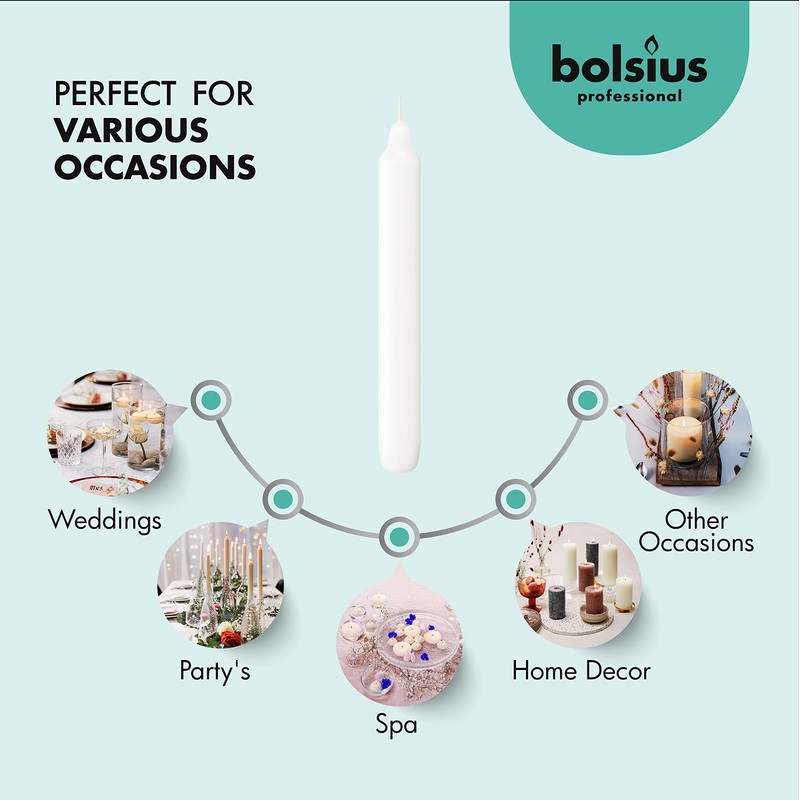 BOLSIUS White Candlesticks - 2 Packs = Total 90 Candles