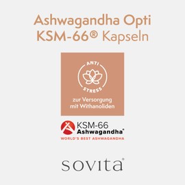 sovita KSM-66® Ashwagandha Root Extract 300 mg - High Quality Adaptogen for Stress Management, Energy & Mental Clarity, 15 mg Withanolide, Vegan