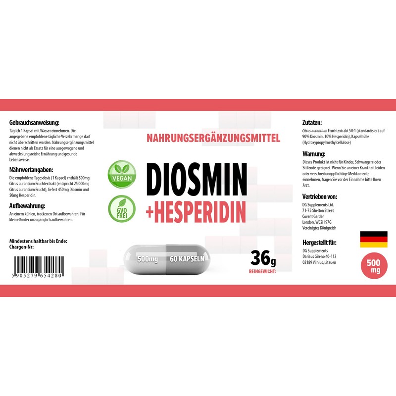 Hepatica Diosmin Hesperidin 500mg 60 Vegan Capsules, 3rd Party lab