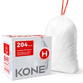 KONE H Trash Bags, 204 Count Compatible with Simplehuman Code H, 1.35 Mil Drawstring Garbage Bags,Heavy Duty Trash Can Custom Fit Liners For Kitchen, Bathroom, Home(30-35 Liter / 8-9 Gallon）