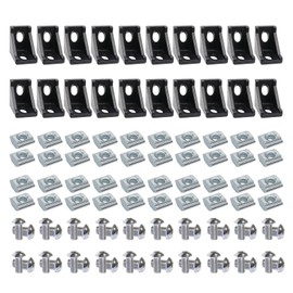 BLCCLOY 20 Sets 10 Series Extrusion Black Brackets 1" x 1" 1010 Aluminum Extrusion Profiles Connector Set, 20Pcs 10 Extruded Aluminum Corner with T Slide Nuts Bolts for 10 Series Extru Profiles Rail
