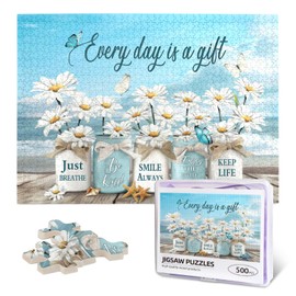 Christian Puzzle Bible Verses Beach 500 Pieces Religious Jigsaw Puzzles Challenging Games for Adult and Family for Home Decoration Family Unzip Game - Everyday is A Gift