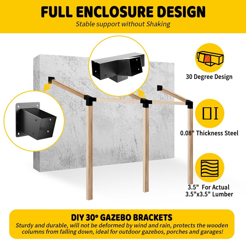 DEVALLEY 15° Angled Pegola Roof Bracket kit,4-Way Slanted Post Contector