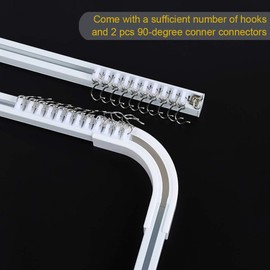 SOLOKOS Room Divider Ceiling Track Set for Curtains with Hooks, Corner Connectors(Set of 2) and top Brackets Curtain Rail System (12-18 ft Track Set) White