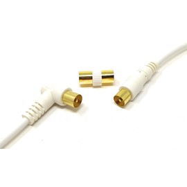 mCore 2m TV Aerial Coaxial Cable Male to Male, Satellite RF Antenna Coax RG59 Lead Gold Plated Connectors with Female Coupler (Right Angled, White)