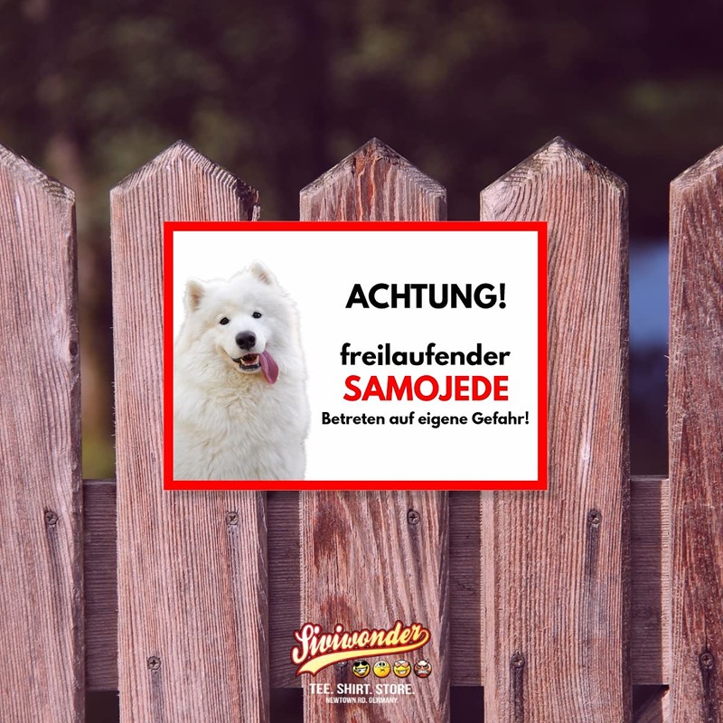 Samoyed Freilaufender Dog Sign with Saying Door Sign Dog Sign