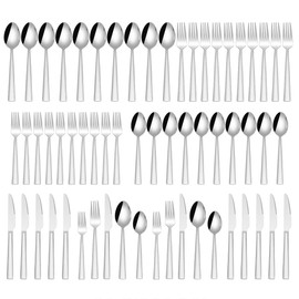 60 Pieces Silverware Set, Stainless Steel Flatware Set for 12, Tableware Cutlery Set, Kitchen Eating Utensils Include Forks/Spoons/Knives with Gift Package, Square Edge & Mirror Polished