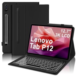 Tastatur für Lenovo Tab P12, Hülle mit Tastatur für Lenovo P12 12.7" 2023, Magnetische Kabelloser Bluetooth Abnehmbare QWERTZ 7-Farbige Beleuchtung Tastatur für Lenovo P12 Pro Tablet 12,7, Schwarz