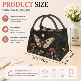 Snowmolle Lunch Box for Women,Gothic Moth Insulated Lunch Bag,Mushroom Floral Leakproof Thermal Insulation Cooler Tote Bags for Teacher Nurse Kids School Work Picnic