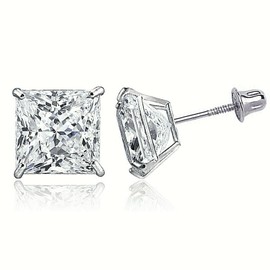 Sophie's Gems 1 ct. White Sapphire Princess Stud Screw BackEarrings in Solid 14k White Gold