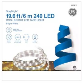 GE StayBright 240-Light 19.6-ft White Integrated LED Christmas Tape Lights