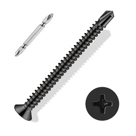 ANCHOREASE #8×2″ Sheet Metal Screws 100Pcs, 410 Stainless Steel Black Flat Head Self Drilling Screws