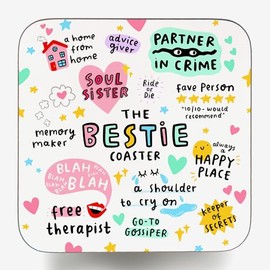 The Bestie Coaster, My Sidekick, My Happy Place, My Partner In Crime, My Soul Sister, Best Friend Birthday Gift