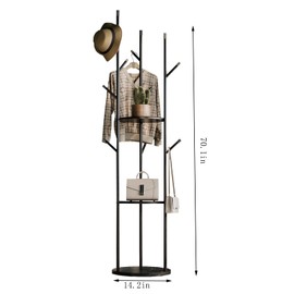 ZEYEXE metal Coat Rack whit Marble base,heavy duty coat hanger Stand, Freestanding Coat Racks with 3 Shelves and 9 Hooks,Coat Tree for Entryway, Bedroom, Coats, Bags,purse,Sturdy and Easy to Assemble