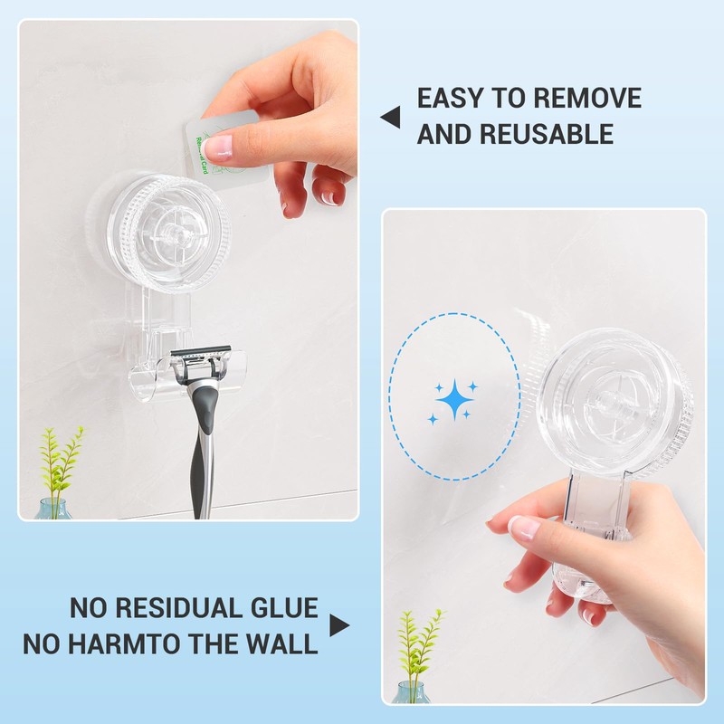LUXEAR Shower Suction Cup Hooks, 4 Pack Razor Holder for