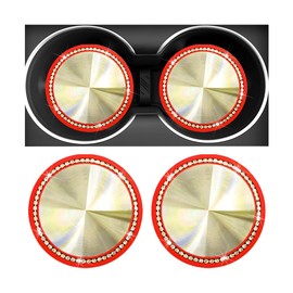 FALVFUN Bling Car Cup Holder Coaster, 2PCS Crystal Rhinestone CD Pattern Anti Slip Vehicle Insert Cup Pads, Shockproof Auto Interior Decorative Accessories, Universal for SUV RV Truck (Red)
