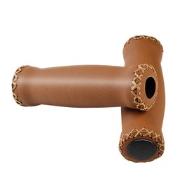 SOLODRIVE Bicycle Grips Leather, Vinyl Bicycle Handlebar Grips Leather, Hand-Stitched Beach Cruiser Bicycle Grips with Plug, Suitable for Most 22.2 mm Bicycle Handlebars (Brown)