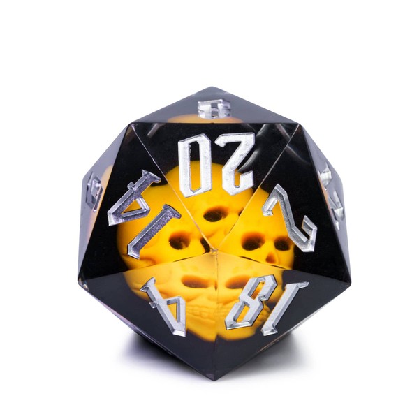 Cusdie Large D20 Dice 55mm with Sharp Edges, D&D 20 Sided Dice, Handmade Dice DND Giant D20 for Dungeons and Dragons RPG, Table Games(Yellow Skull)