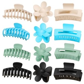 Juego de Pinzas para Cabello, 12 Piezas, Broches Cuadrados Mate, Pinza Grande para Cabello Grueso, Pinza de Tiburón para Nuca, Accesorios para el Cabello Broches para Cabello de Mujer (12 Piezas)