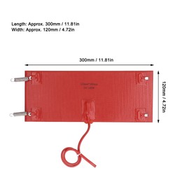 100W 300x120mm Silicone Heating Pad, Waterproof Heater Mat Silicone Heater Pad Silicone Heater Mat Can Withstand -60℃ to 200℃, for Equipments with Engines(DC24V)
