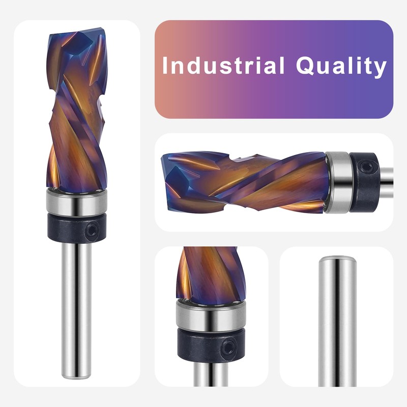 SpeTool Coated Compressiom Flush Trim Router Bit 1/4 Shank, Top