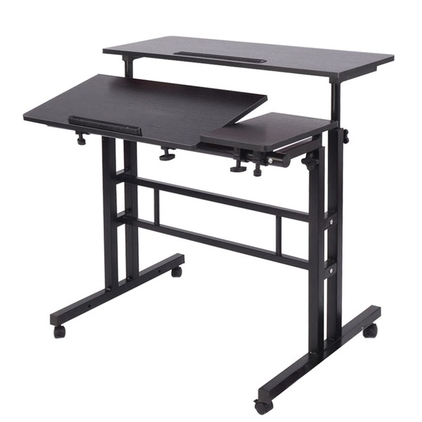 soges 31.5inches Height Adjustable Desk Laptop Desk on The Wheels, Rolling Stand Up Desk Computer Desk Adjustable Standing Desk Sit and Stand Desk Portable Laptop Table, Black