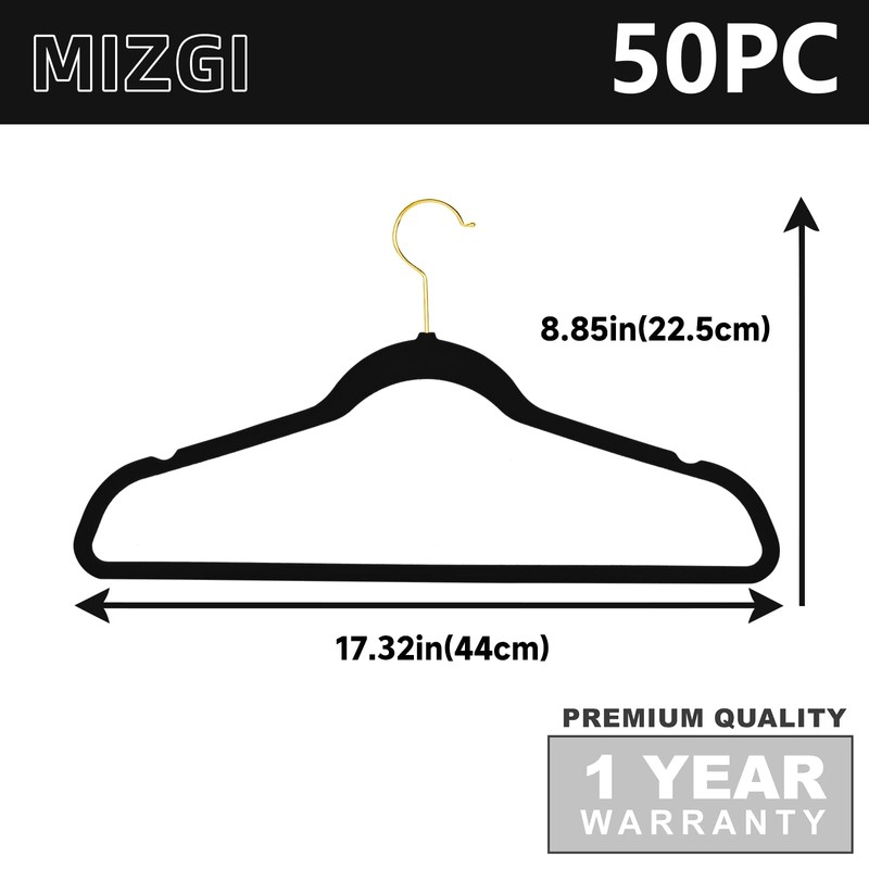 MIZGI Premium Velvet Hangers Pack 50 Pcs Heavyduty - Non