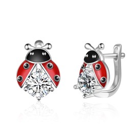 POPLYKE Ladybug Earrings for Women Sterling Silver Ladybug Leverback Hoop Earrings Jewelry(ladybug zircon earrings)