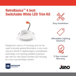 Juno RB4S SWW5 MW M6 RetroBasics Retrofit LED Downlight, Switchable, Matte White, 4 Inch
