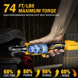 LITEKON 3/8" Cordless Ratchet Wrench Compatible with 𝗗𝗘-𝗪𝗔𝗟𝗧 20V Max Battery (No Battery), Brushless High Power 74ft-lbs 500 RPM Power Electric Ratchet Driver