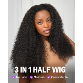 Megalook hair Headband Wig Human Hair Half Wig Body Wave Glueless Wigs Human Hair Body Wave No Lace 26 Inch Drawstring Ponytail for Black Women Beginner Friendly