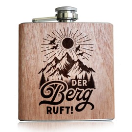 The Mountain Calls Hip Flask Wood with Engraving. Gift Skiing Hip Flask Hiking Accessories for Summit Strikers