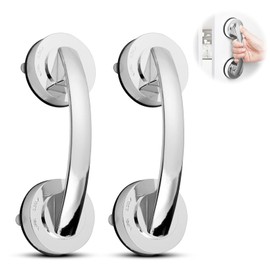 Kytpyi Grab Rails for Bathroom, Grab Rail, 2PCS Removable Reusable Suction Grab Rails for Bathroom, Anti-Slip No Drilling Plastic Grab Handles for Cupboard Window Glass Door Wardrobe (Silver)