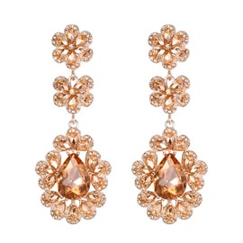 EVER FAITH Banquet Dangle Earrings, Crystal Art Deco Cluster Flower Teardrop Chandelier Pierced Earrings for Women Champagne Rose Gold-Tone