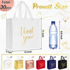 Sweetude 30 Pcs Thank You Gift Bags with Handles Bulk Reusable Goodie Bag Non Woven Foldable Handbag for Graduation Wedding Bridesmaid Gifts(11 x 12 x 5 Inch,Multicolor)